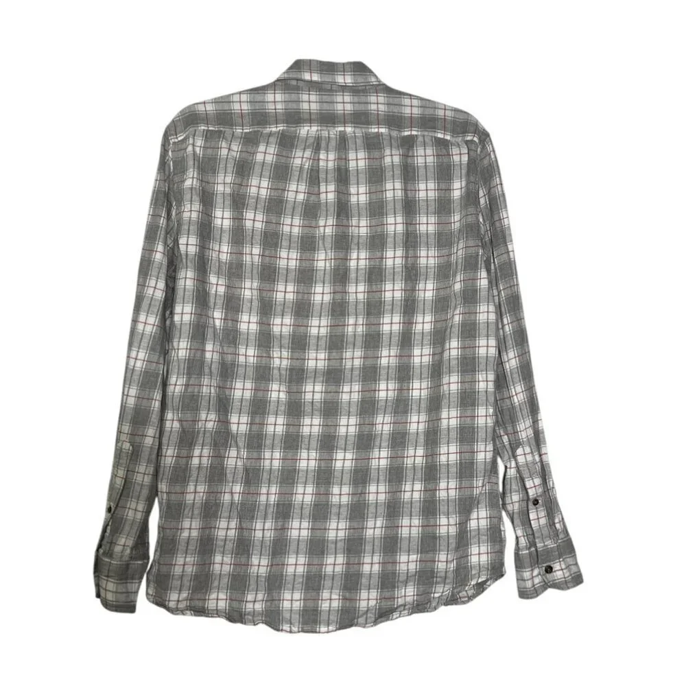 J. Crew Brushed Twill Button Down Shirt Slim Fit in Grey White Red Plaid Size M